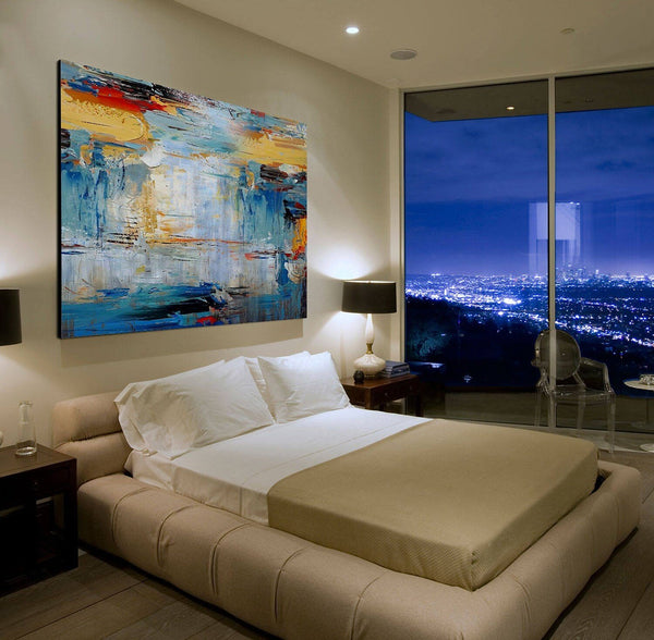 Acrylic Paintings for Living Room, Large Simple Modern Art, Blue Abstract Acrylic Painting, Contemporary Wall Art Paintings-Art Painting Canvas