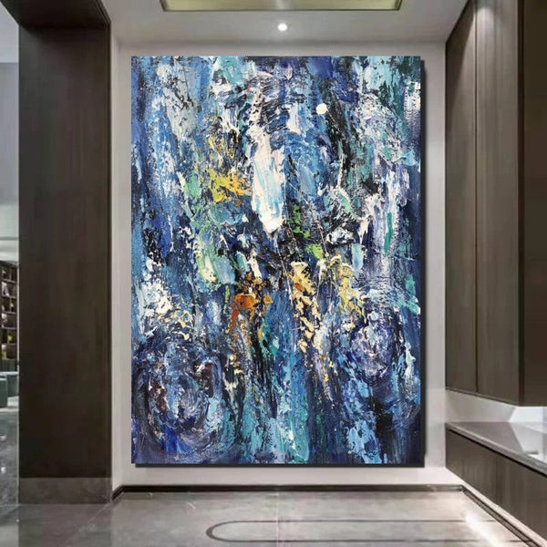 Simple Modern Art Ideas, Blue Abstract Canvas Painting, Contemporary Acrylic Paintings, Modern Paintings for Living Room, Large Wall Art Paintings-Art Painting Canvas