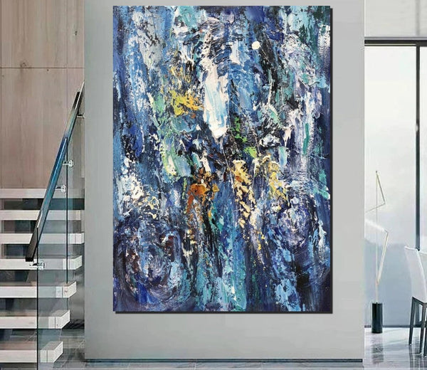 Simple Modern Art Ideas, Blue Abstract Canvas Painting, Contemporary Acrylic Paintings, Modern Paintings for Living Room, Large Wall Art Paintings-Art Painting Canvas