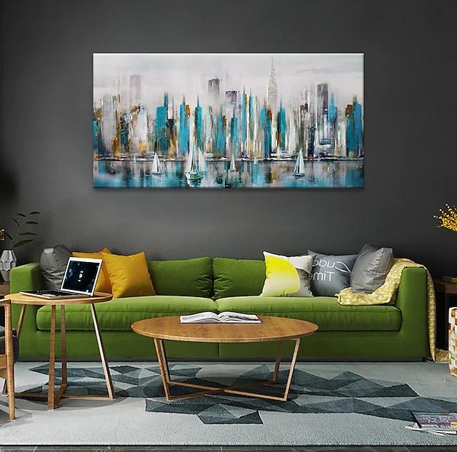 Sail Boat Painting, Cityscape Painting, Abstract Landscape Art, Wall Art Paintings, Simple Modern Paintings for Living Room-Art Painting Canvas