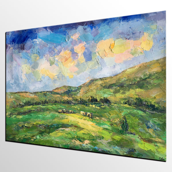 Landscape Painting for Sale, Mountain Painting, Custom Original Landscape Painting on Canvas, Landscape Painting for Living Room-Art Painting Canvas
