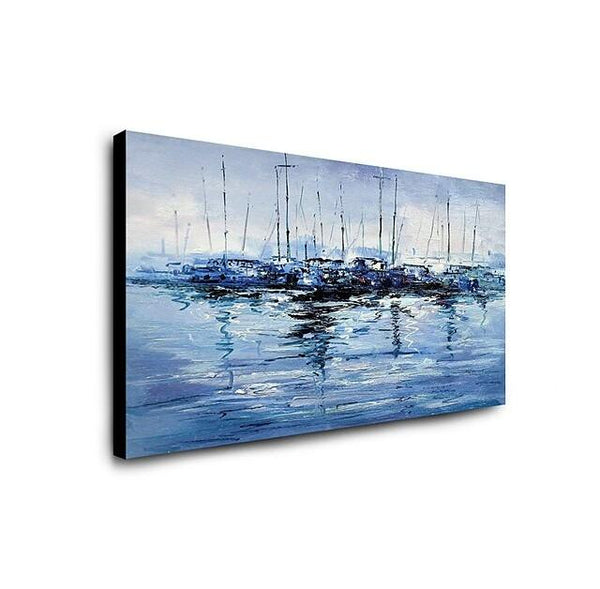 Abstract Landscape Paintings, Boat Paintings, Palette Knife Paintings, Hand Painted Canvas Art-Art Painting Canvas