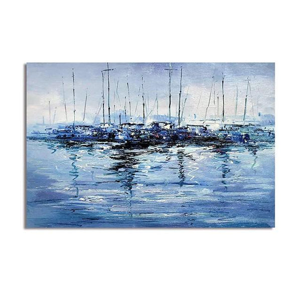 Abstract Landscape Paintings, Boat Paintings, Palette Knife Paintings, Hand Painted Canvas Art-Art Painting Canvas