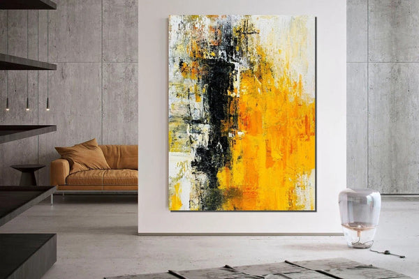 Canvas Painting for Living Room, Simple Modern Art, Yellow Modern Wall Art Painting, Huge Contemporary Abstract Artwork for Bedroom-Art Painting Canvas