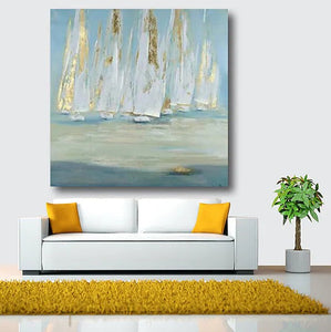 Easy Painting Ideas for Bedroom, Sail Boat Paintings, Acrylic Painting on Canvas, Large Acrylic Canvas Painting, Oversized Canvas Painting for Sale-Art Painting Canvas