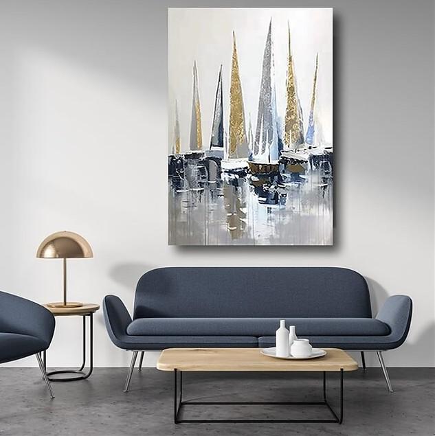Boat Paintings, Palette Knife Paintings, Simple Modern Art, Large Paintings for Living Room, Hand Painted Canvas Art-Art Painting Canvas