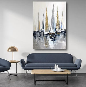 Boat Paintings, Palette Knife Paintings, Simple Modern Art, Large Paintings for Living Room, Hand Painted Canvas Art-Art Painting Canvas