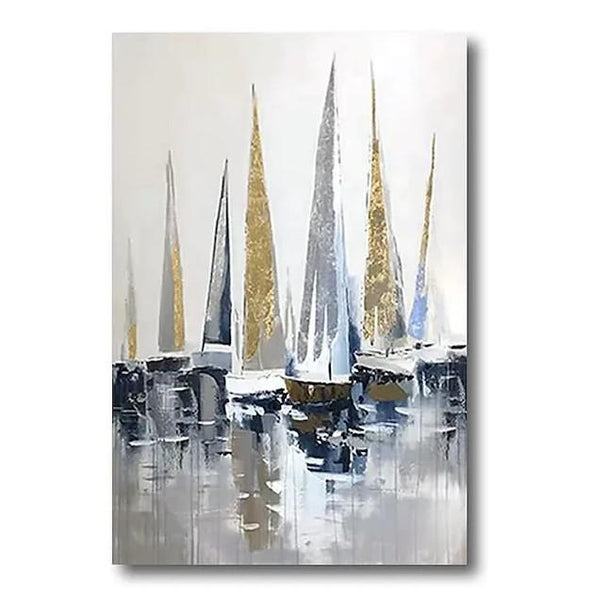 Boat Paintings, Palette Knife Paintings, Simple Modern Art, Large Paintings for Living Room, Hand Painted Canvas Art-Art Painting Canvas