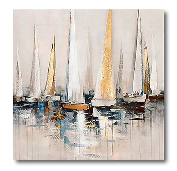 Acrylic Painting on Canvas, Simple Painting Ideas for Dining Room, Sail Boat Paintings, Modern Acrylic Canvas Painting, Oversized Canvas Painting for Sale-Art Painting Canvas
