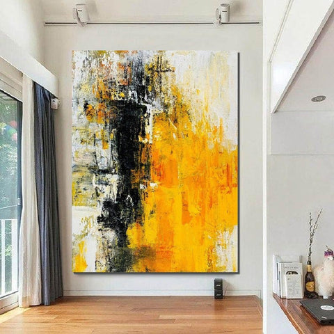 Canvas Painting for Living Room, Simple Modern Art, Yellow Modern Wall Art Painting, Huge Contemporary Abstract Artwork for Bedroom-Art Painting Canvas