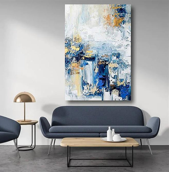 Modern Paintings for Living Room, Modern Abstract Art, Blue Abstract Acrylic Painting, Simple Modern Art-Art Painting Canvas