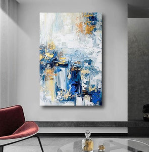 Modern Paintings for Living Room, Modern Abstract Art, Blue Abstract Acrylic Painting, Simple Modern Art-Art Painting Canvas