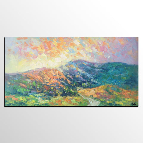 Mountain Landscape Painting, Spring Mountain Painting, Custom Canvas Painting for Sale, Original Paintings for Sale, Oil Painting on Canvas-Art Painting Canvas