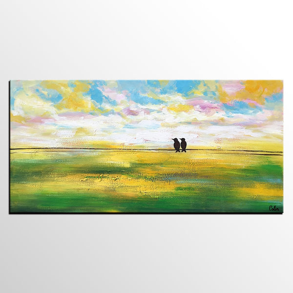 Paintings for Dining Room, Modern Painting, Love Birds Painting, Wedding Gift, Simple Abstract Painting, Abstract Landscape Painting-Art Painting Canvas