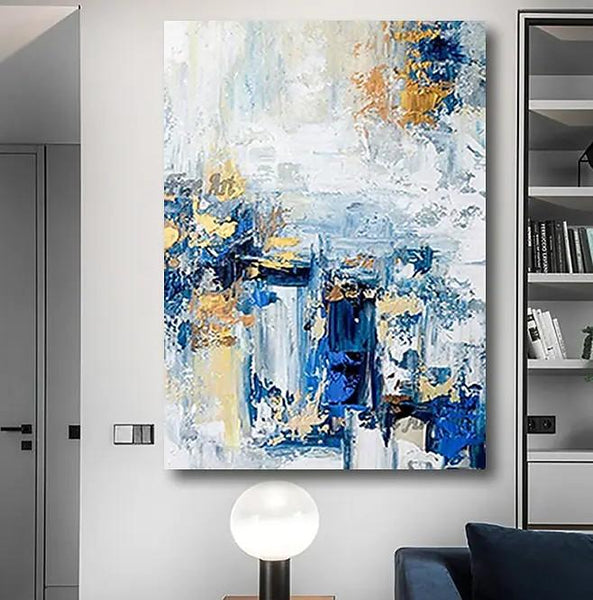 Modern Paintings for Living Room, Modern Abstract Art, Blue Abstract Acrylic Painting, Simple Modern Art-Art Painting Canvas