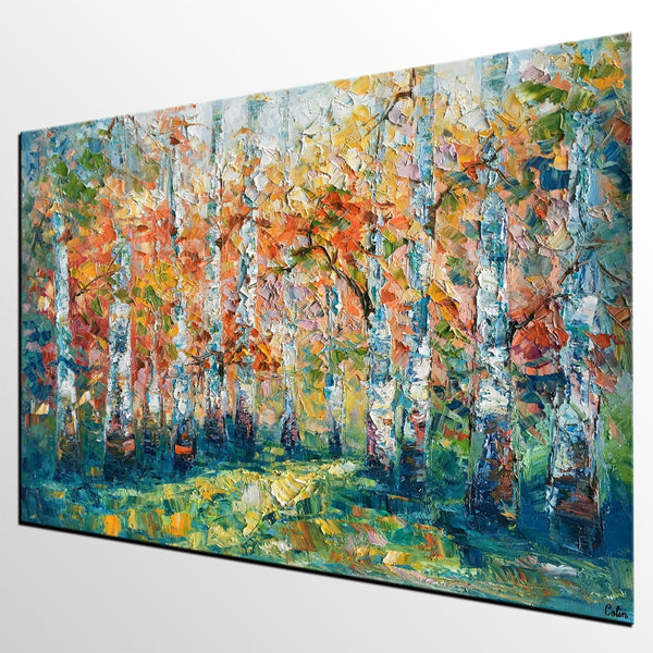 Original Wall Art, Birch Tree Painting, Landscape Painting, Custom Canvas Wall Art, Original Artwork, Canvas Painting, Tree Painting-Art Painting Canvas