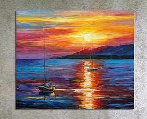 Boat Paintings, Simple Modern Art, Paintings for Living Room, Sunrise Painting, landscape Canvas Painting, Hand Painted Canvas Painting-Art Painting Canvas