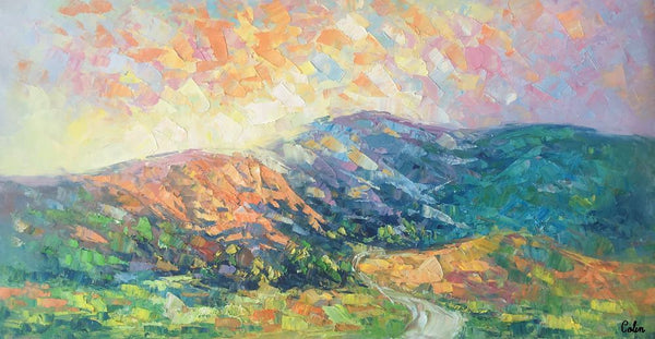 Mountain Landscape Painting, Spring Mountain Painting, Custom Canvas Painting for Sale, Original Paintings for Sale, Oil Painting on Canvas-Art Painting Canvas