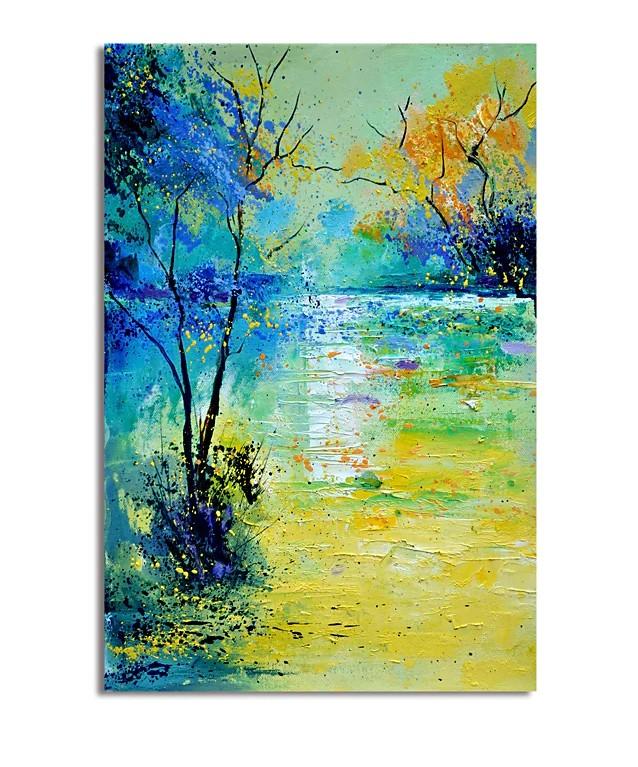 Forest Tree by the Lake Painting, Abstract Landscape Painting, Canvas Painting Landscape, Paintings for Living Room, Simple Modern Acrylic Paintings,-Art Painting Canvas