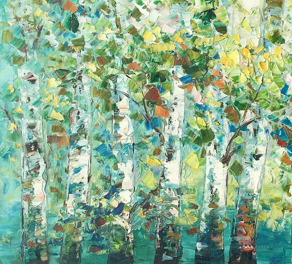 Birch Tree Painting, Abstract Autumn Painting, Heavy Texture Painting, Custom Landscape Painting-Art Painting Canvas
