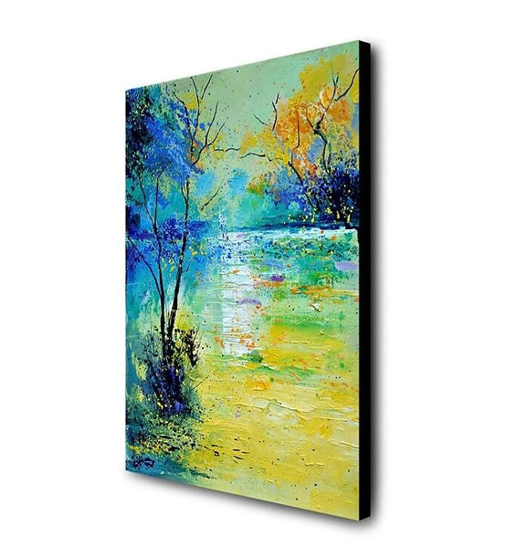 Forest Tree by the Lake Painting, Abstract Landscape Painting, Canvas Painting Landscape, Paintings for Living Room, Simple Modern Acrylic Paintings,-Art Painting Canvas