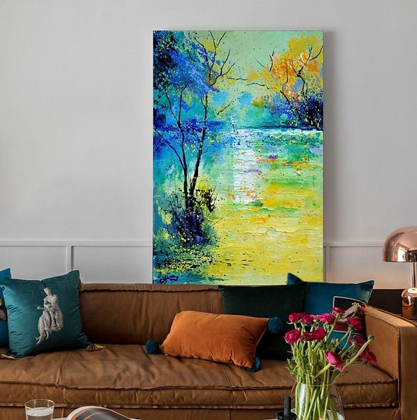 Forest Tree by the Lake Painting, Abstract Landscape Painting, Canvas Painting Landscape, Paintings for Living Room, Simple Modern Acrylic Paintings,-Art Painting Canvas