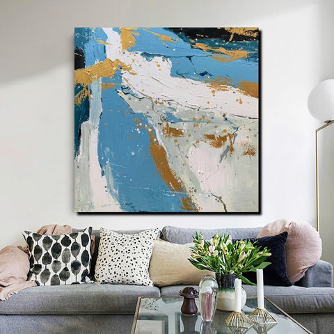 Abstrct Acrylic Paintings, Living Room Acrylic Wall Art Ideas, Blue Modern Abstract Paintings, Heavy Texture Canvas Art, Buy Art Online-Art Painting Canvas