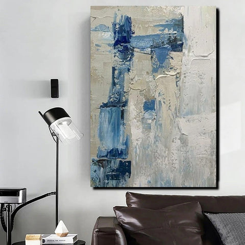 Simple Wall Art Ideas, Heavy Texture Painting, Blue Modern Abstract Painting, Bedroom Abstract Paintings, Large Acrylic Canvas Paintings-Art Painting Canvas