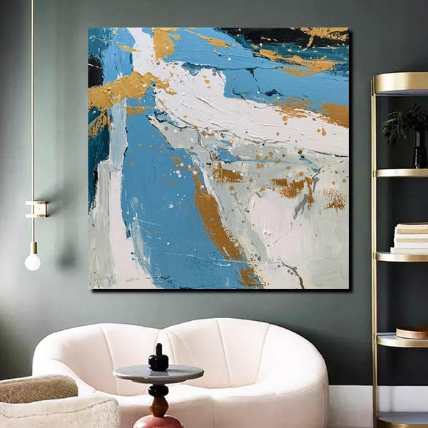 Abstrct Acrylic Paintings, Living Room Acrylic Wall Art Ideas, Blue Modern Abstract Paintings, Heavy Texture Canvas Art, Buy Art Online-Art Painting Canvas