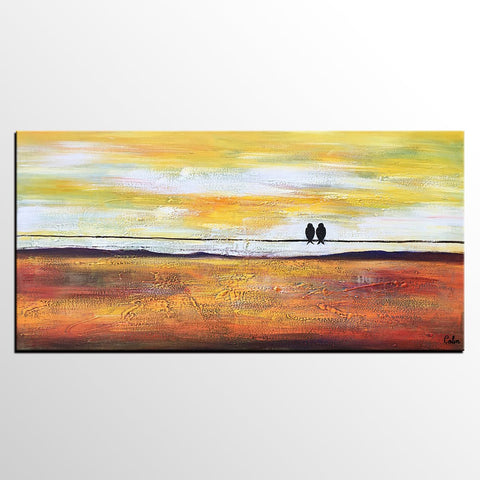 Bird Painting, Love Birds Painting, Abstract Canvas Painting, Buy Art Online, Canvas Painting for Bedroom, Simple Modern Art-Art Painting Canvas