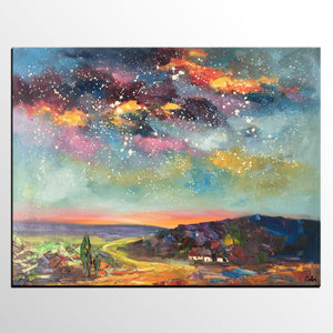 Wall Art for Bedroom Wall Art, Starry Night Sky Painting, Landscape Art, Custom Large Canvas Painting-Art Painting Canvas