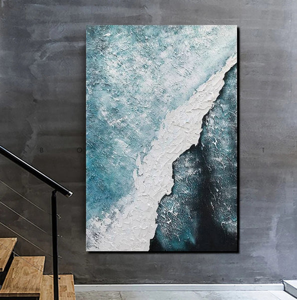Large Wall Art Ideas, Impasto Painting, Blue Modern Abstract Painting, Living Room Abstract Paintings, Large Acrylic Canvas Paintings-Art Painting Canvas