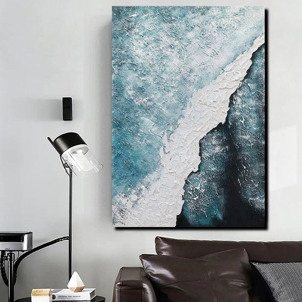 Large Wall Art Ideas, Impasto Painting, Blue Modern Abstract Painting, Living Room Abstract Paintings, Large Acrylic Canvas Paintings-Art Painting Canvas