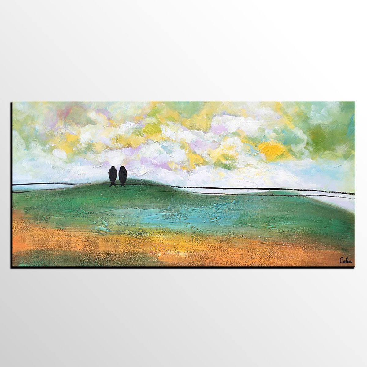 Abstract Canvas Painting, Wall Art Painting, Canvas Painting for Living Room, Wedding Gift, Love Birds Painting, Acrylic Abstract Painting-Art Painting Canvas
