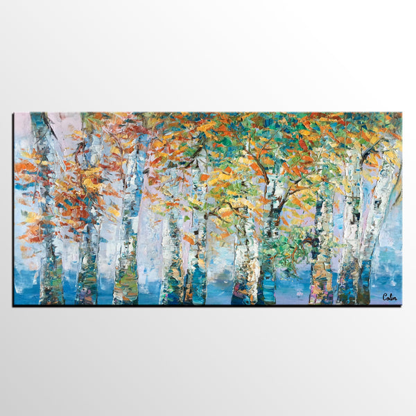 Birch Tree Paintings, Landscape Wall Art Paintings, Custom Canvas Painting for Bedroom, Original Canvas Painting-Art Painting Canvas