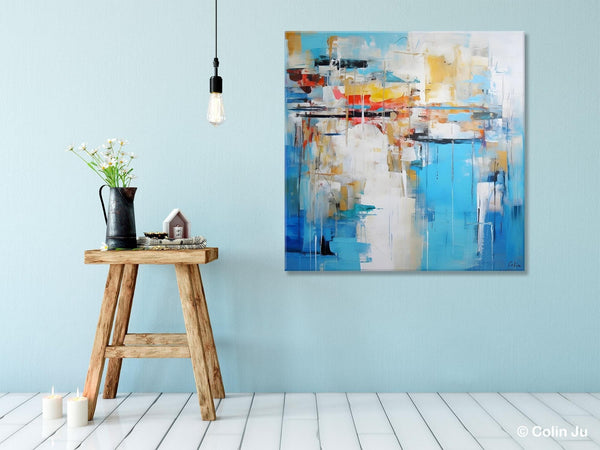 Blue Abstract Painting for Bedroom, Original Modern Wall Paintings, Contemporary Canvas Art, Modern Acrylic Artwork, Buy Paintings Online-Art Painting Canvas