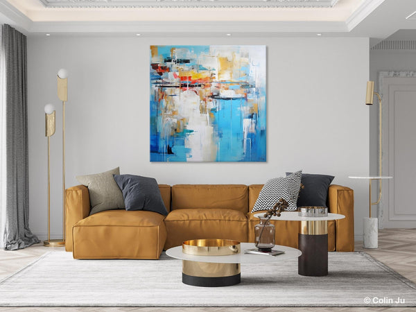 Blue Abstract Painting for Bedroom, Original Modern Wall Paintings, Contemporary Canvas Art, Modern Acrylic Artwork, Buy Paintings Online-Art Painting Canvas