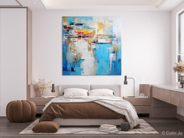Blue Abstract Painting for Bedroom, Original Modern Wall Paintings, Contemporary Canvas Art, Modern Acrylic Artwork, Buy Paintings Online-Art Painting Canvas