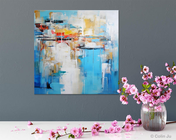 Blue Abstract Painting for Bedroom, Original Modern Wall Paintings, Contemporary Canvas Art, Modern Acrylic Artwork, Buy Paintings Online-Art Painting Canvas