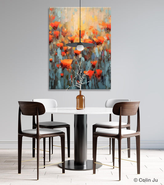 Flower Abstract Painting, Heavy Texture Wall Art, Acrylic Painting on Canvas, Canvas Painting Ideas for Dining Room, Original Abstract Art-Art Painting Canvas