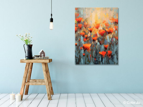 Flower Abstract Painting, Heavy Texture Wall Art, Acrylic Painting on Canvas, Canvas Painting Ideas for Dining Room, Original Abstract Art-Art Painting Canvas