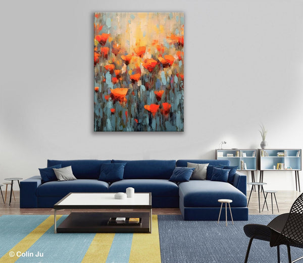 Flower Abstract Painting, Heavy Texture Wall Art, Acrylic Painting on Canvas, Canvas Painting Ideas for Dining Room, Original Abstract Art-Art Painting Canvas