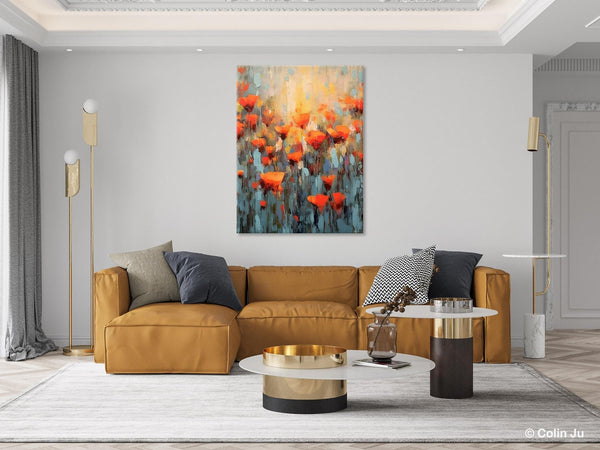 Flower Abstract Painting, Heavy Texture Wall Art, Acrylic Painting on Canvas, Canvas Painting Ideas for Dining Room, Original Abstract Art-Art Painting Canvas
