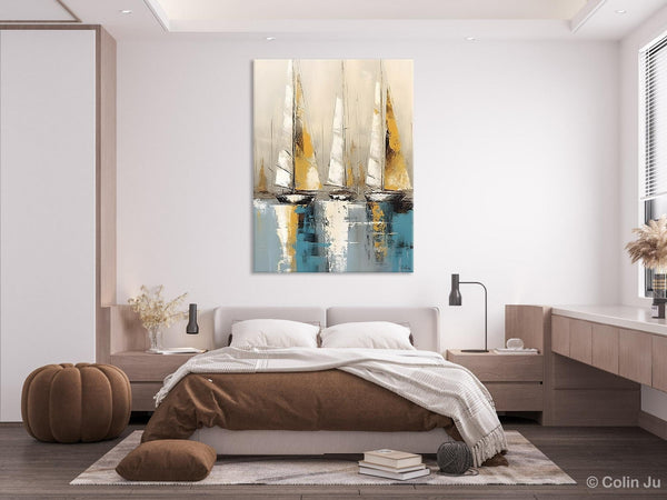 Large Painting Ideas for Living Room, Large Original Canvas Art for Bedroom, Sail Boat Canvas Painting, Modern Abstract Wall Art Paintings-Art Painting Canvas