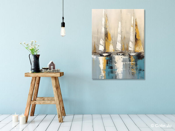 Large Painting Ideas for Living Room, Large Original Canvas Art for Bedroom, Sail Boat Canvas Painting, Modern Abstract Wall Art Paintings-Art Painting Canvas