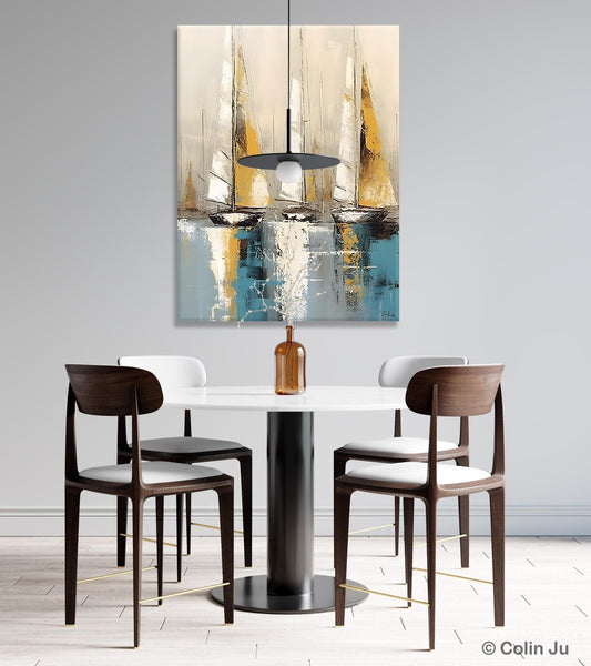Large Painting Ideas for Living Room, Large Original Canvas Art for Bedroom, Sail Boat Canvas Painting, Modern Abstract Wall Art Paintings-Art Painting Canvas