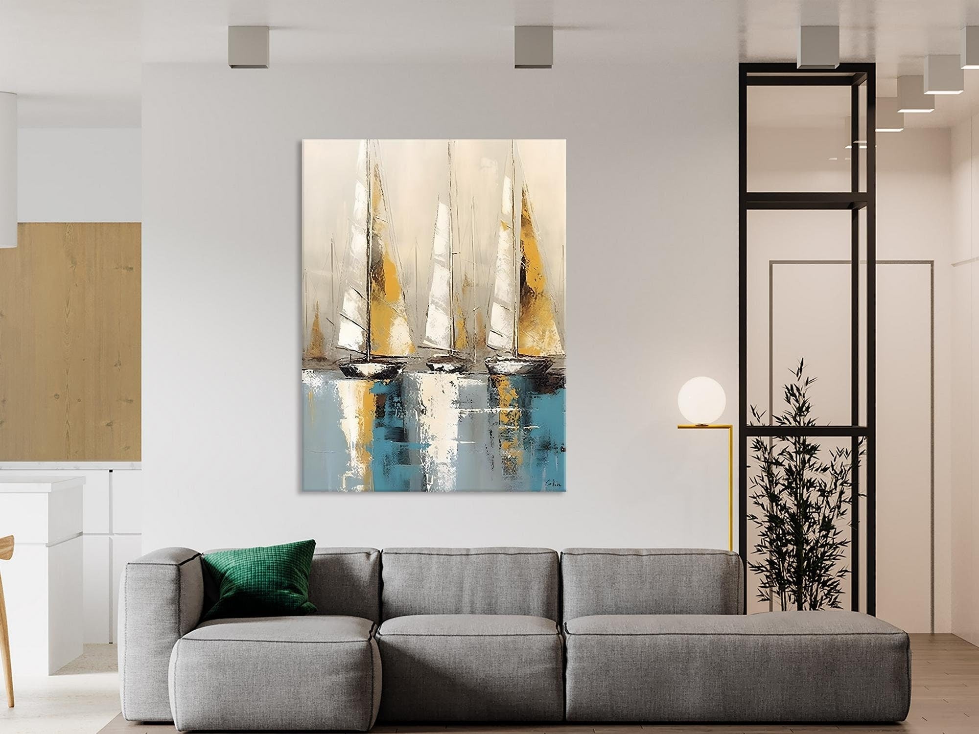 Large Painting Ideas for Living Room, Large Original Canvas Art for Bedroom, Sail Boat Canvas Painting, Modern Abstract Wall Art Paintings-Art Painting Canvas