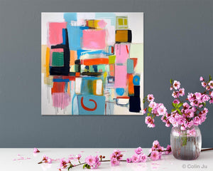 Contemporary Canvas Art, Original Modern Wall Art, Modern Canvas Paintings, Modern Acrylic Artwork, Large Abstract Painting for Dining Room-Art Painting Canvas