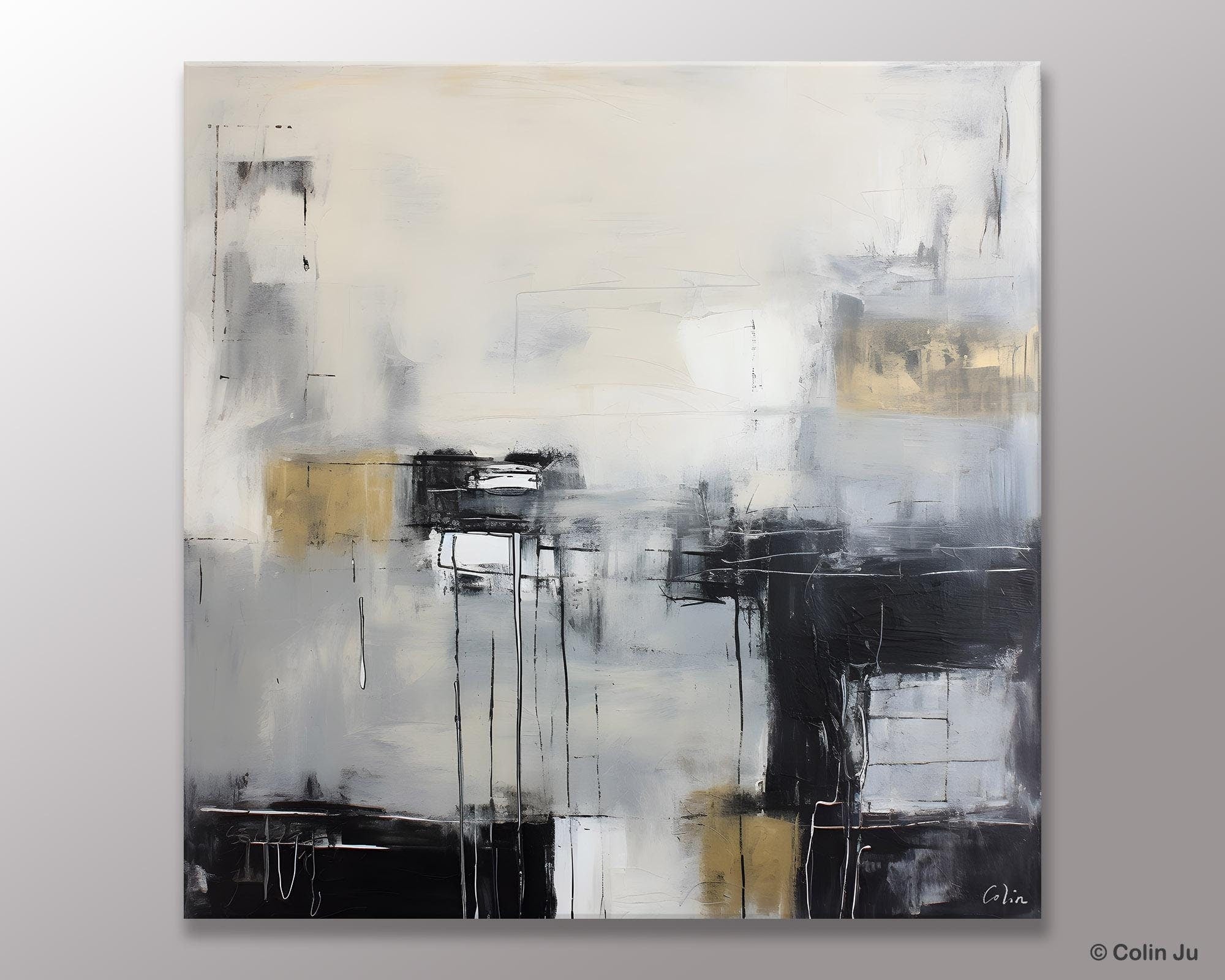 Modern Acrylic Artwork, Contemporary Canvas Artwork, Original Modern Wall Art, Black Canvas Paintings, Large Abstract Painting for Bedroom-Art Painting Canvas