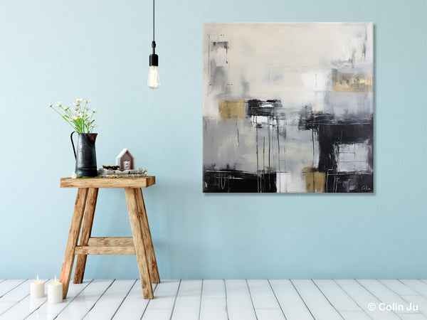 Modern Acrylic Artwork, Contemporary Canvas Artwork, Original Modern Wall Art, Black Canvas Paintings, Large Abstract Painting for Bedroom-Art Painting Canvas